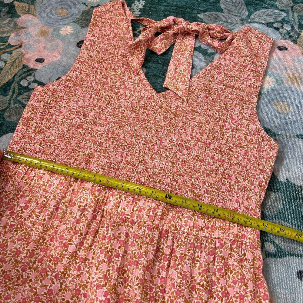 Wonderly Maxi Dress Women's XL Pink Red Cotton Floral Midi Smocked Tie Back Boho - Picture 12 of 13